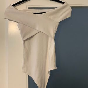 White criss cross off the shoulder bodysuit